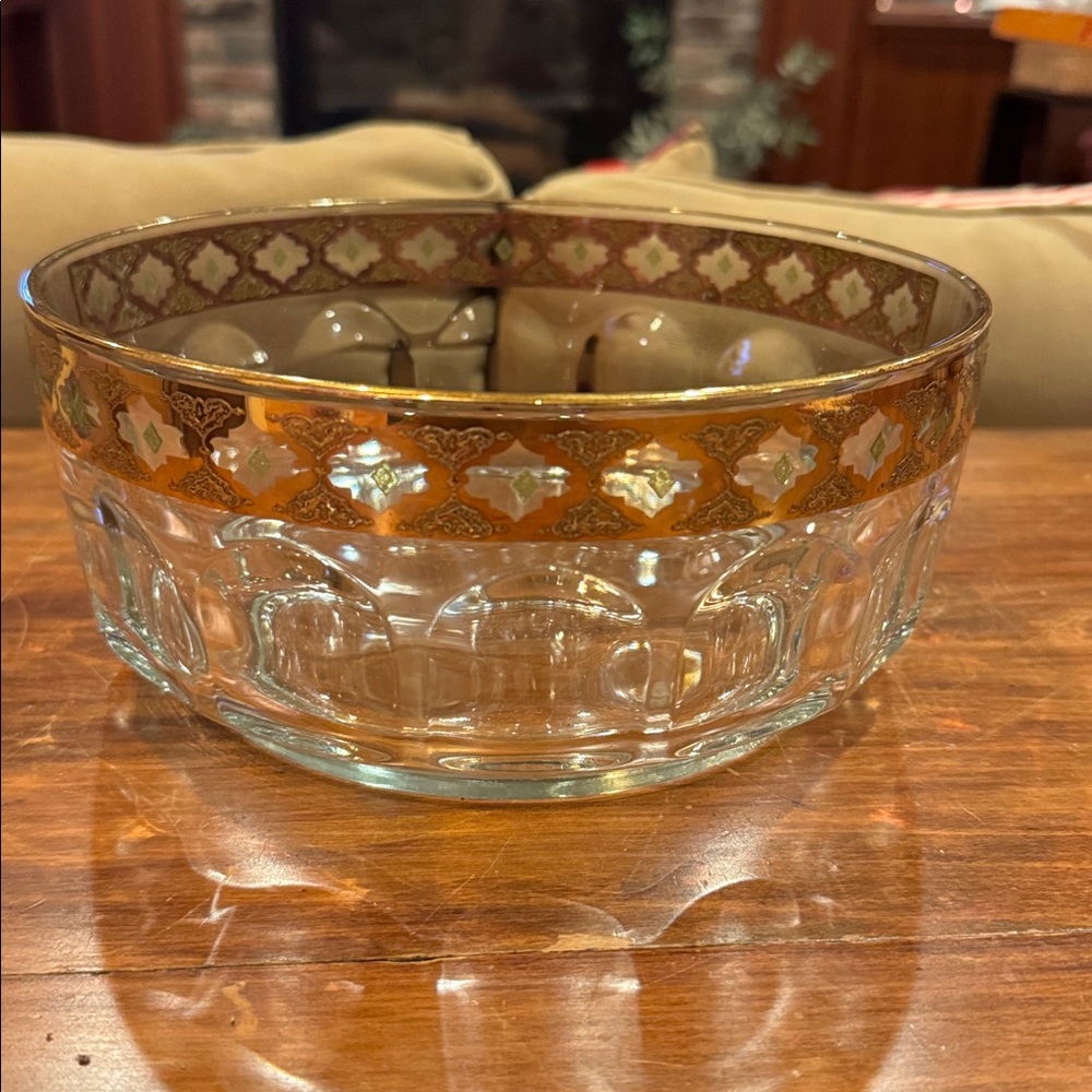 VINTAGE Large Bowl Culver 22K Gold Pattern Arcoroc Mid-Century Modern Glass RARE